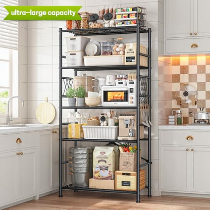 DurayLoly 5-Tier Storage Shelves with Hooks, Metal Shelving Units Shelf Organizer, Wobble-Free Wire Shelving with Adjustable Leveling Feet for Kitchen Pantry Laundry Bathroom Dorm,12"D x 30"W x 72"H - size: 30" W x 12" D x 72" H (5T)