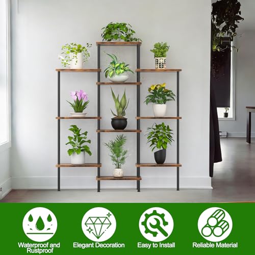 42" Tall Plant Stand,4-Tier Heavy Duty Plant Shelf,Small Plant Stand Indoor and Outdoor,Living Room,Balcony,Home Office,37''L x 7.8''W x 42''H,Rustic Brown