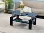 Btrpily Living Room Rectangle Coffee Table, Tea Table Suitable for Waiting Room, Modern Side Coffee Table with Wooden Leg, Glass Tabletop with Lower Shelf, 39.5D x 23.5W x 17.5H in, Black - color: Black
