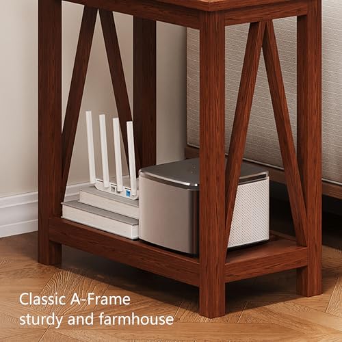 ChooChoo Farmhouse End Table Set of 2, Narrow Side Table | with Shelf ,Slim Bedside Table ,Small Spaces, Rustic Nightstand, Living Room, Bedroom,Walnut - color: Walnut, size: 1 Pack