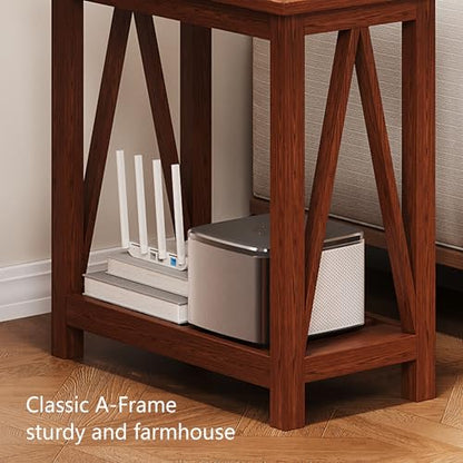 ChooChoo Farmhouse End Table Set of 2, Narrow Side Table | with Shelf ,Slim Bedside Table ,Small Spaces, Rustic Nightstand, Living Room, Bedroom,Walnut - color: Walnut, size: 1 Pack