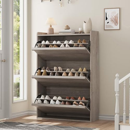 Garvee Shoe Cabinet with 3 Flip Drawers, Hidden Wood Shoe Cabinet,Freestanding Shoe Storage Cabinet with Adjustable Shelf for Entryway Hallwa, Living Room, Living Room, Grey - color: Grey