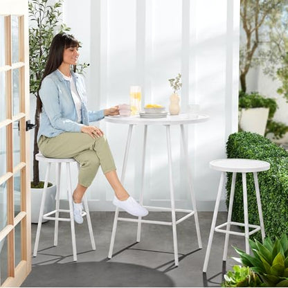 Best Choice Products 3-Piece Patio Dining Set, Bar Height, Outdoor Bistro Set, Outdoor Round Bar Table w/ 2 Bar Stools, Steel - White - color: White