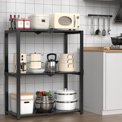 Hastatii 3-Shelf Storage Shelving Unit Metal Rack Heavy-Duty 28"x13.5"x33.5" for Garage, Kitchen and Bedroom Layers Increased Black