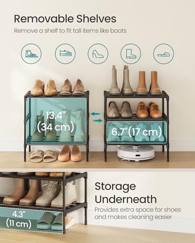SONGMICS 3-Tier Shoe Rack for Closet, Compact Metal Shoe Organizer Shelf for Entryway, Bedroom, Small Spaces, Stackable, 11.8 x 17.7 x 19.1 Inches, Black ULSA113BH01 - size: 3 Tiers (17.7"W)