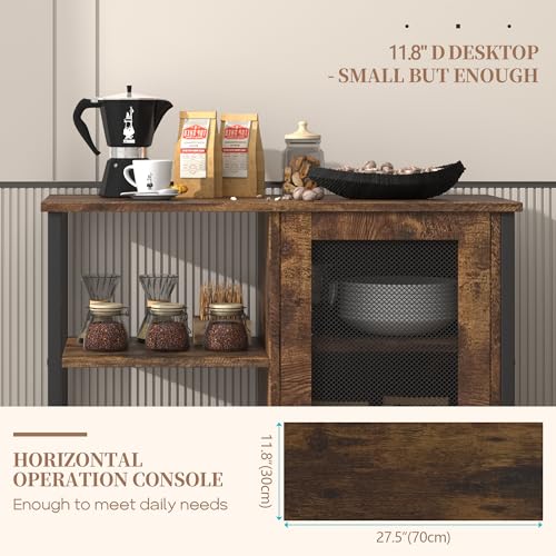 LVSOMT Mini Coffee Bar Cabinet for Home Kitchen, 27.5'' Coffee Stand Station with Adjustable Shelves & Door, Farmhouse Sideboard Buffet for Small Space, Dining Room, Living Room, Industrial Brown - color: Brown