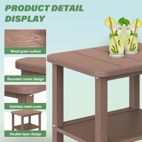 Patio Side Table, Small Rectangular HDPE Adirondack End Table for Outdoor Use in Pool, Garden, Lawn, Backyard,Brown - color: Brown
