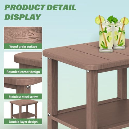Patio Side Table, Small Rectangular HDPE Adirondack End Table for Outdoor Use in Pool, Garden, Lawn, Backyard,Brown - color: Brown