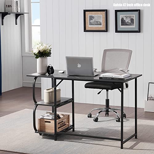 Anivia Gaming Computer Desk, Small Home Office Desk with 2 Storage Shelves, 47" Writing Desks Industrial Simple Style Wood Table Metal Frame for PC Laptop Notebook（Black） (47-B) - color: Black Marbling