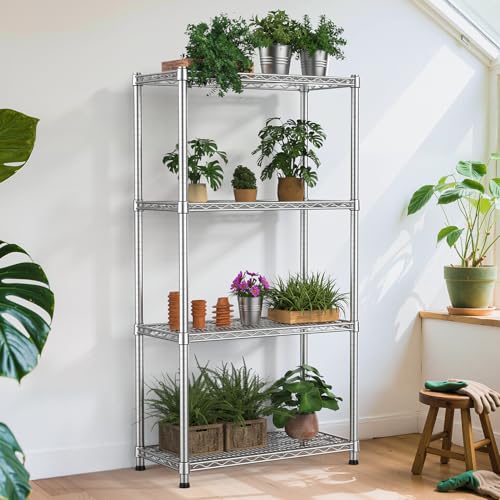 Heavy Duty Metal Wire Shelving Unit Industrial 4-Tier Garage Shelving Adjustable Storage Shelves Warehouse Storage Rack 2200LBS Standing Shelf for Pantry Laundry Kitchen Closet Utility14"Dx30"Wx59"H - size: 4-Tier-Silver[14"D x 29.9"W x 59"H]