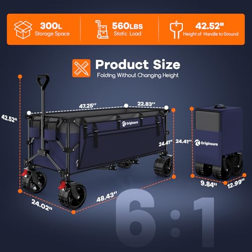 Originsure 300L Foldable Beach Wagon Cart with Big Wheels, 560lbs, Purple | 48" Folding Utility Wagon,7" All-Terrain Wheels,Heavy Duty Frame,Compact&Space-Saving,for Camping,Sports,Grocery,Garden - color: Grey&purple