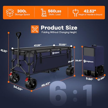 Originsure 300L Foldable Beach Wagon Cart with Big Wheels, 560lbs, Purple | 48" Folding Utility Wagon,7" All-Terrain Wheels,Heavy Duty Frame,Compact&Space-Saving,for Camping,Sports,Grocery,Garden - color: Grey&purple