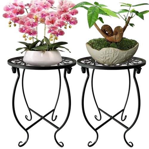 Plant Stand Indoor Outdoor, Metal Plant Stand for Indoor Plants Iron Art Flower Pot Holder Stand Decoration Shelf Racks for Single Planter Use in Garden Patio Corner 2 Pack - size: 10-inch 2 Pack