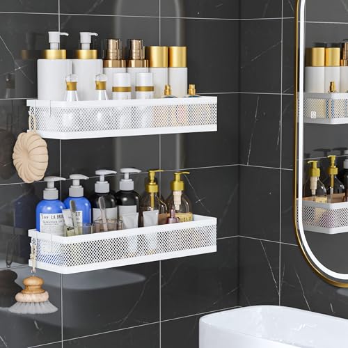PUSDON 5-in-1 16.5" Extra Long Slim Wall Mount Wrapped Mesh Kitchen Organizer & Shower Caddy Kit, with Paper Towel Holder, Utensil Holder, Soap Dish, Holds 50LBS - White, Netting - color: White, size: 5-in-1 Full Mesh (16.5" Extra Long)