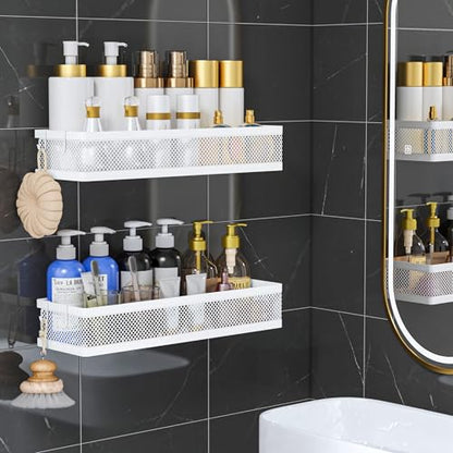 PUSDON 5-in-1 16.5" Extra Long Slim Wall Mount Wrapped Mesh Kitchen Organizer & Shower Caddy Kit, with Paper Towel Holder, Utensil Holder, Soap Dish, Holds 50LBS - White, Netting - color: White, size: 5-in-1 Full Mesh (16.5" Extra Long)