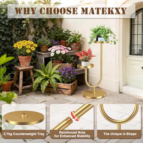 Matekxy U-Shape Metal Plant Stand Indoor Outdoor Stable Mid Century Flower Pot Feel Tool Holders Corner Tall Plant Shelves Planter Rack Display for Livingroom, Bedroom, Office - Gold