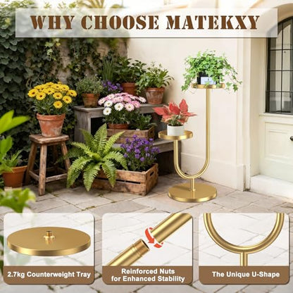 Matekxy U-Shape Metal Plant Stand Indoor Outdoor Stable Mid Century Flower Pot Feel Tool Holders Corner Tall Plant Shelves Planter Rack Display for Livingroom, Bedroom, Office - Gold