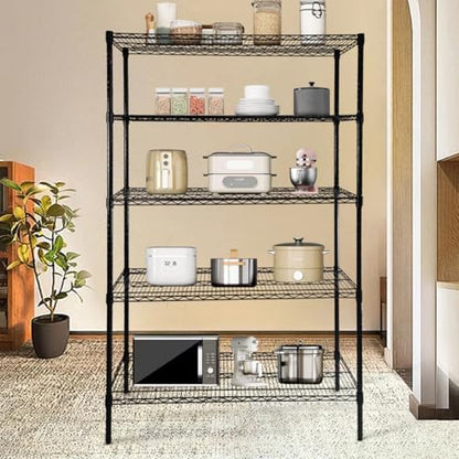 SUNLPH Heavy Duty 5-Tier Wire Shelving Adjustable Shelves Unit Metal Storage Rack Flat for Laundry Kitchen Pantry Garage Closet Organization (Black, 47.1" L x 17.6" W x 72.2" H) - size: 47.1"L x 17.6"W x 72.2"H - Flat