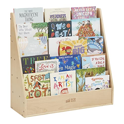 ECR4Kids Streamline Double-Sided Book Display, Classroom Bookshelf, Natural | Independent book browsing, 5 deep shelves, 4 rear shelves for extra storage, durable birch, GREENGUARD Gold Certified - color: Natural
