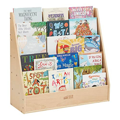ECR4Kids Streamline Double-Sided Book Display, Classroom Bookshelf, Natural | Independent book browsing, 5 deep shelves, 4 rear shelves for extra storage, durable birch, GREENGUARD Gold Certified - color: Natural