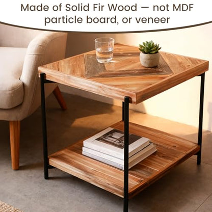 CONSDAN StoneCreek End Table 23 inch, Solid Fir Wood Side Table with Metal Frame, 2-Tier Storage Shelf, Square Nightstand for Living Room, Bedroom & Office, Rustic Style - color: End Table