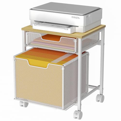 Tiaoheka Rolling File Cabinet Cart, Printer Stand with Storage Drawer, Mobile Filing Cabinet on Lockable Wheel, Hanging File Folder Organizer Beside Under Desk for Office Home, White (Patent Pending) - color: White