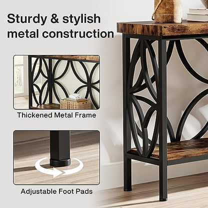Tribesigns 70.9-Inch Narrow Sofa Table, Industrial Long Sofa Table Behind Couch, Entry Console Table with Storage for Entryway, Living Room, Foyer, Unique Design, Rustic Brown - color: Brown