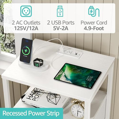 BOLUO White Dresser with 5 Drawers Tall Nightstand with Charging Station and LED Light, Bedside Table Room Storage Drawers Closet - color: A.white, size: 11.8"D x 15.7"W x 39.8"H (5 drawers)