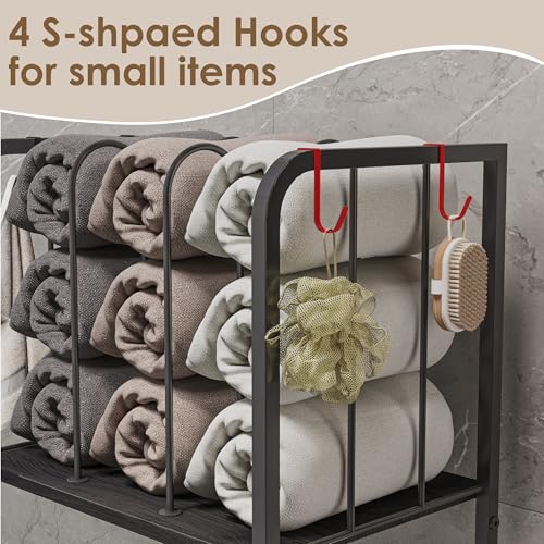 3-Tier Freestanding Cabinet Towel Rack Metal Stand, Black | M-shaped detachable dividers, three-tier versatile storage, premium anti-rust four hooks, 70 lbs heavy duty load capacity - color: Black