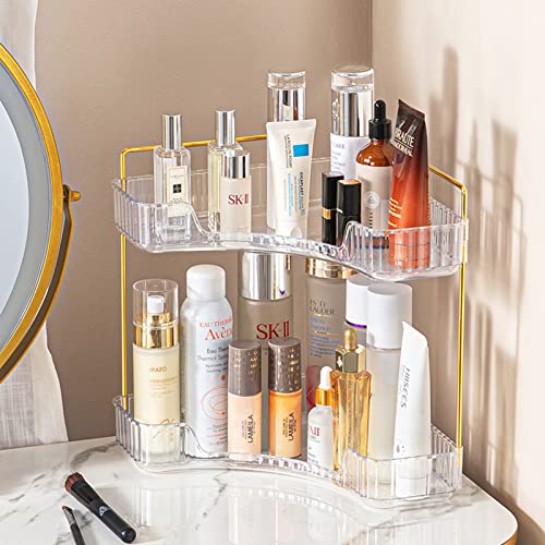 2-Tier Corner Bathroom Counter Organizer – Classic Storage Shelf for Makeup, Perfume & Toiletries, Space-Saving Countertop Tray Fits Bathroom, Dresser, Kitchen (Classic White) - color: Classic White, size: Classic-2 Tier