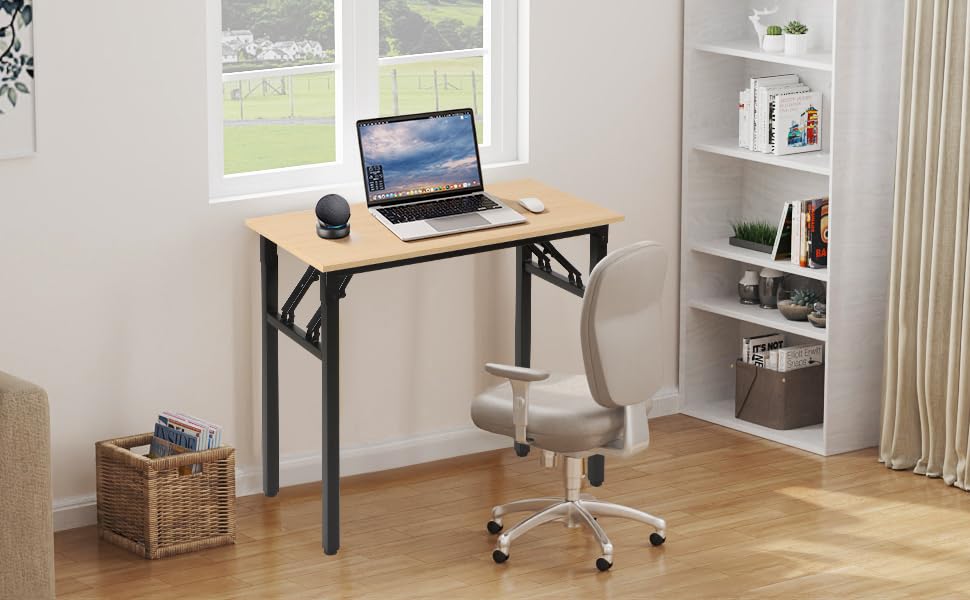 Panana Small Foldable Computer Desk, 31.5 inch Folding Home Office Desk for Small Spaces, Modern Simple Style for Home, Office, Study, Writing, No Assembly Required (Natural Wood, 31.5" x 15.7") - color: Natural Wood