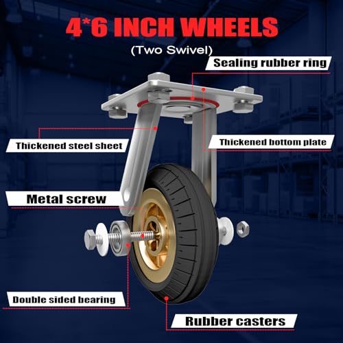 Lomive 2IN1 42"×25" Platform Truck Cart 2200lbs Heavy Duty Flatbed Cart Dolly w/Detachable Rear Guardrail and Swivel Casters, Push Cart, 1 Bunge Cord Included