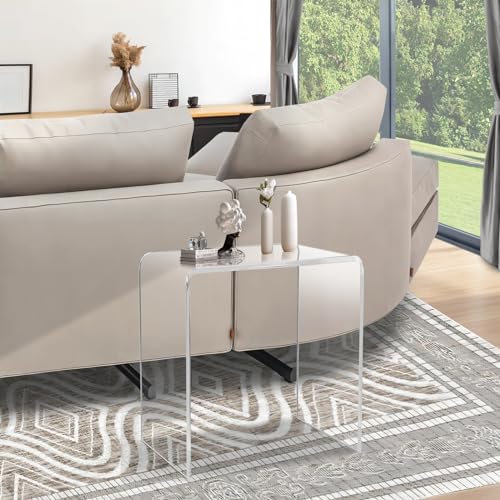 U-Shape Acrylic Side Table,21" L x 12" W x 21" H x 3/5" Thick Clear End Table,Transparent Nightstand and Stool with Waterfall Edges,Modern Lucite Side Table for Living Room - size: 21" D x 12" W x 21" H U-Shape