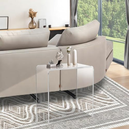U-Shape Acrylic Side Table,21" L x 12" W x 21" H x 3/5" Thick Clear End Table,Transparent Nightstand and Stool with Waterfall Edges,Modern Lucite Side Table for Living Room - size: 21" D x 12" W x 21" H U-Shape