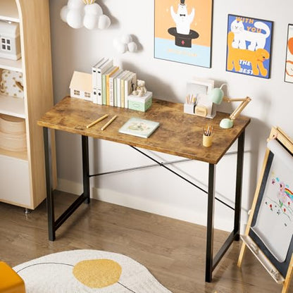 Sweetcrispy Small Computer Desk, 55" Office Writing Desk with Metal Frame & Wooden Tabletop, X-Shaped Reinforcement, Student Study Home Bedroom Table, Brown - color: Rustic Brown, size: 55-Inch