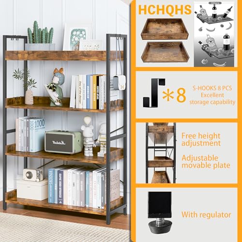 HCHQHS 4 Tier Bookshelf, Adjustable Industrial Bookcase, Vertical Tall Book Shelf, Wood and Black Metal Open Bookshelves for Home Office, Living Room, Bedroom - color: Rustic Brown, size: 4-Tier (31.5"W x 44"H)
