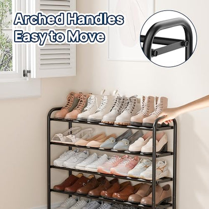ENJOYBASICS 5 Tier Expandable Shoe Rack for Closet, Free Standing Metal Shoe Shelf Storage Organizer Holder 20 Pairs, Adjustable Width Shoe Rack for Entryway Small Space, Black - size: 5 Tier (10-20 Pairs)