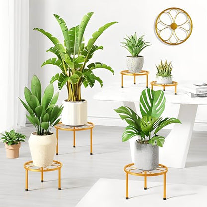 5 Pack Gold Round Small Outdoor Plant Stand for Patio(GoldFlower) - color: GoldFlower