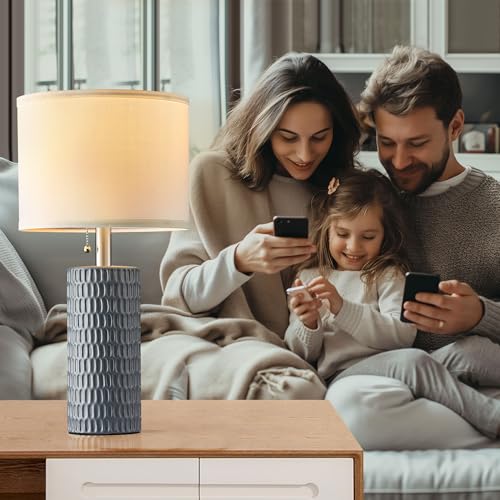 Reaketon Table Lamps for Living Room Set of 2, Ceramic Table Lamps for Bedroom, 20" Modern Lamps for Night Stands, Grey - color: Gray