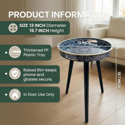 Round Indoor Side Tables with Detachable Wooden 3 Legs, Versatile Tray Table, Perfect for Round Coffee Table Tea, and Relaxation Time 17.7 Inch (33 Blue Maze) - color: 33 Blue Maze