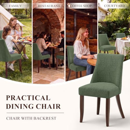 COLAMY Upholstered Dining Chairs Set of 6, Mid Century Modern Kitchen Chairs with Back, Farmhouse Fabric Side Dining Room Chairs with Wood Legs for Dining Room Restaurant, Green - color: Green, size: Set of 6