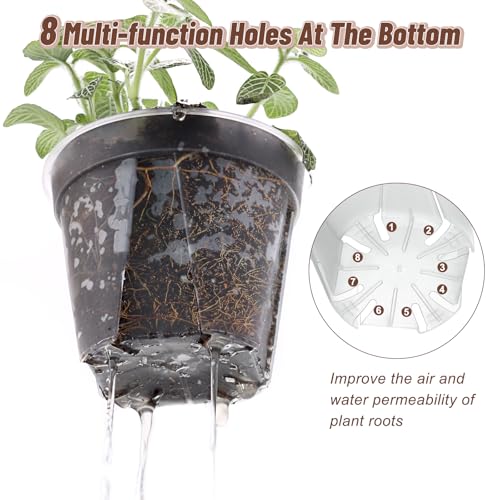 10.6 Inch Large Clear Nursery Pots with Drainage Holes, 2.7 Gal 10 Pack Transparent Plastic Plant Pots, Ideal for Orchids, Seedlings, Repotting & Observing Root Growth & Soil Moisture - size: 10 inch