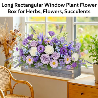 Wood Window Box Planter, 2 Pcs Planter Boxes with Removable Plastic Liners | 17.3 x 3.9 x 3.9 Inches, Herb Succulents Flowers Wooden Pot for Windowsill, Rustic Wedding Garden Table Decor, Rectangular