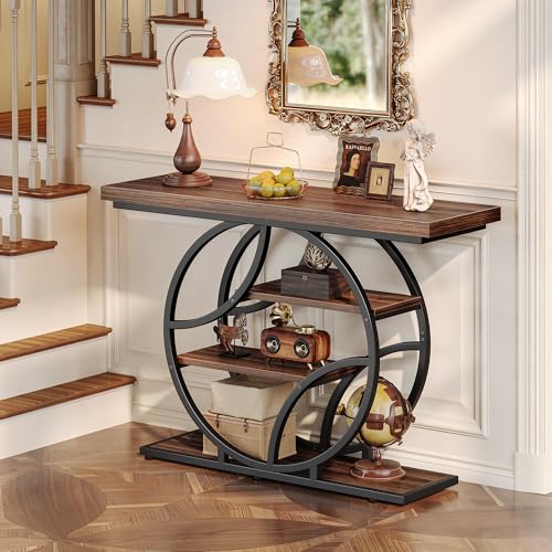 Huuger 41.3 Inch Entryway Table, Modern Console Sofa Table, Accent Table with Shelves, for Entry, Hallway, Entrance, Foyer, O-Shaped Metal Frame, Dark Walnut - color: Dark Walnut, size: 11.8"D x 41.3"W x 31.5"H