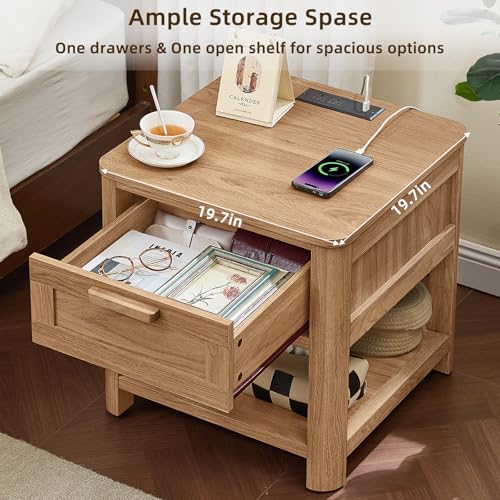 Joaxswe Farmhouse Side Table Set of 2 Living Room, Small Night Stand with 1 Drawers & Open Shelving & 4 Thickened Table Legs, Dark Wood - color: Dark Wood, size: Set of 2