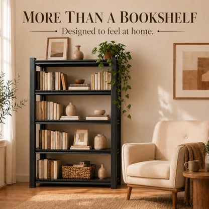 Heavy Duty 4 Tier Metal Bookshelf Adjustable Storage Shelves | 2400 LBS bolt-free steel bookcase with deep shelves for living room, office and garage storage - size: 4Tier-14"Wx 11.8"Dx 44.1"H