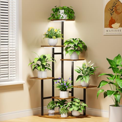 Corner Plant Stand Indoor with Grow Lights, 7 Tiered Plant Shelf Indoor, 43" Corner Plant Stands for Indoor Plants, Metal Plant Flower Display Shelves, Plant Organizer Rack for Living Room, Balcony, Home Decor - size: Square
