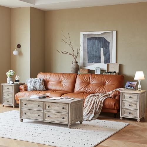 RWYHG 18" Night Stand with Charger Station, Nightstand with 3 Drawers | Farmhouse Modern Bedside Table, Metal Handle, Roman Column Legs, Grey Bed Side End Tables for Bedroom Living Room - color: Gray Oak, size: 18"D x 18"W x 24"H (3 Drawers)