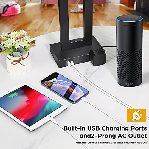 Set of 2 Modern Touch Control Table Lamps with 2 USB Ports, 22’’ Large Bedside Nightstand Lamps 3-Way Dimmable Desk Lamp With Grey Fabric Shade For Bedrooms Living Room Reading, 2 LED Bulbs Included | 3 Way Dimmable, Touch Control, Grey Fabric Shade, E26