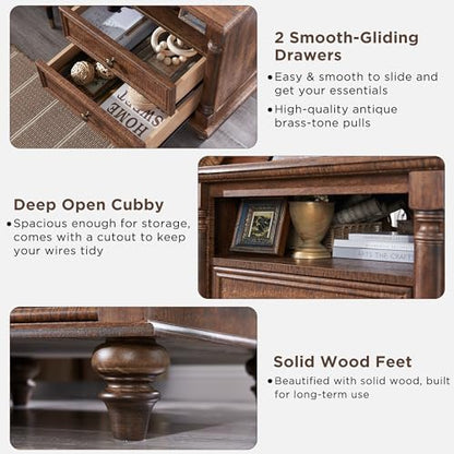 T4TREAM 24" Farmhouse Nightstands with 2 Drawers, Reclaimed Barnwood | 4 Solid Wood Feet, Charging Station, Tall Rustic Wood Square, Sofa Side Table, Living Room, Bedroom - color: Reclaimed Barnwood